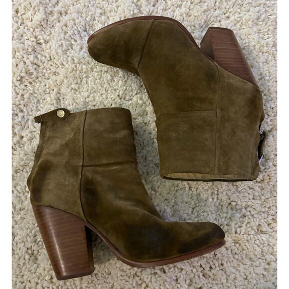 Rag & Bone Mineral Green Suede Leather Bottom Newbury Heeled Booties 36.5 - Picture 2 of 9